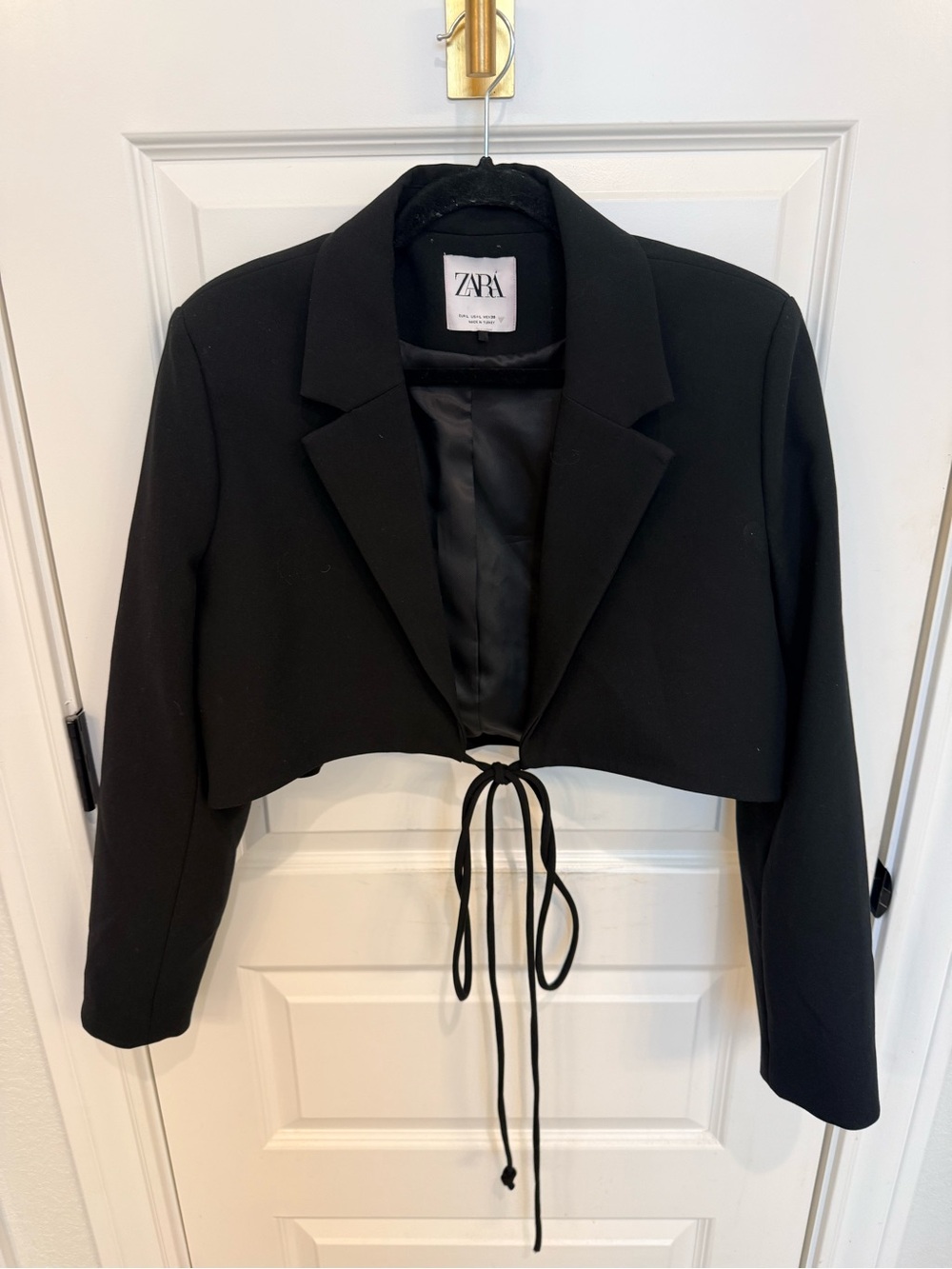 ZARA Black Cropped Tie-Front Blazer Jacket